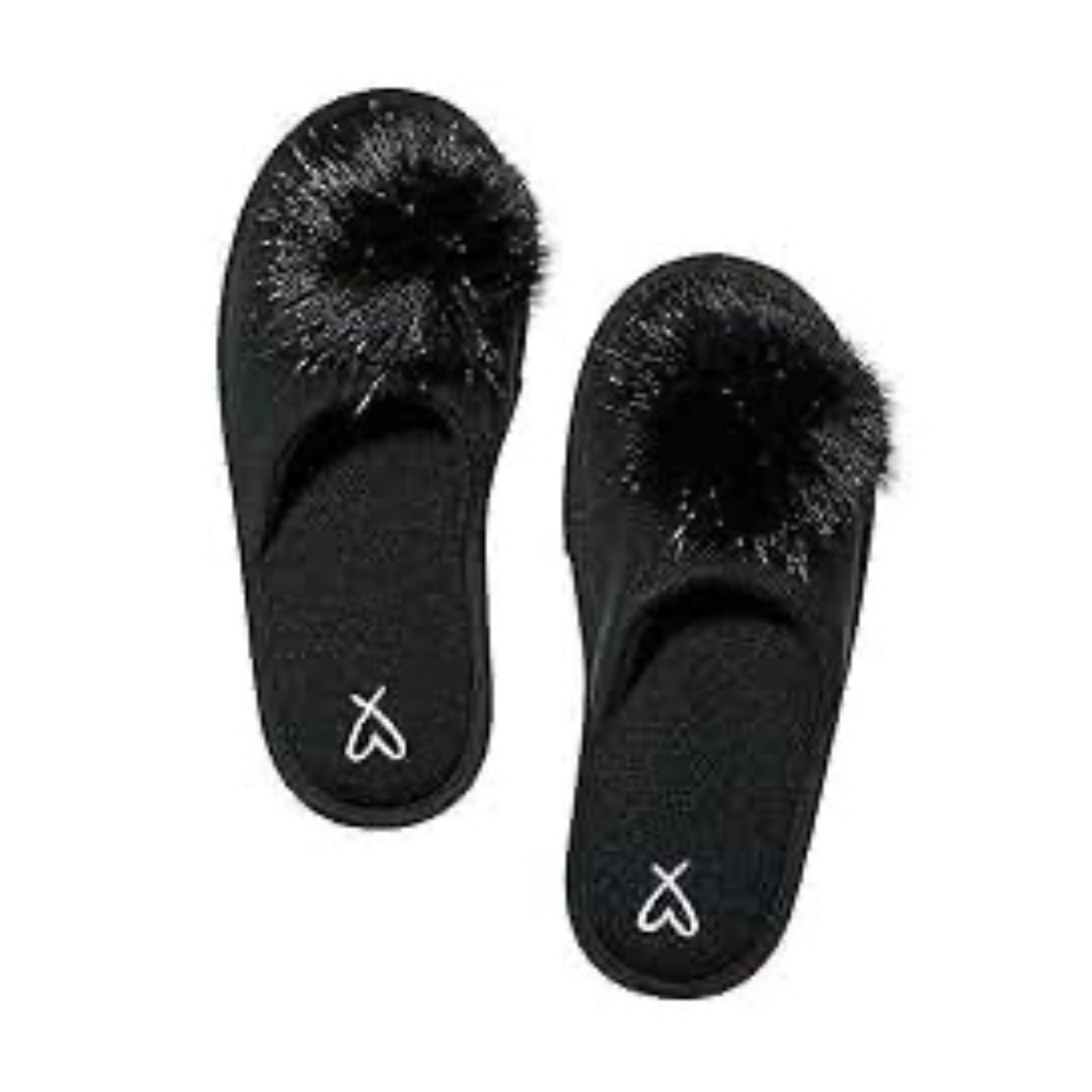 Women's Victoria's Secret Black Pom Pom Slipper